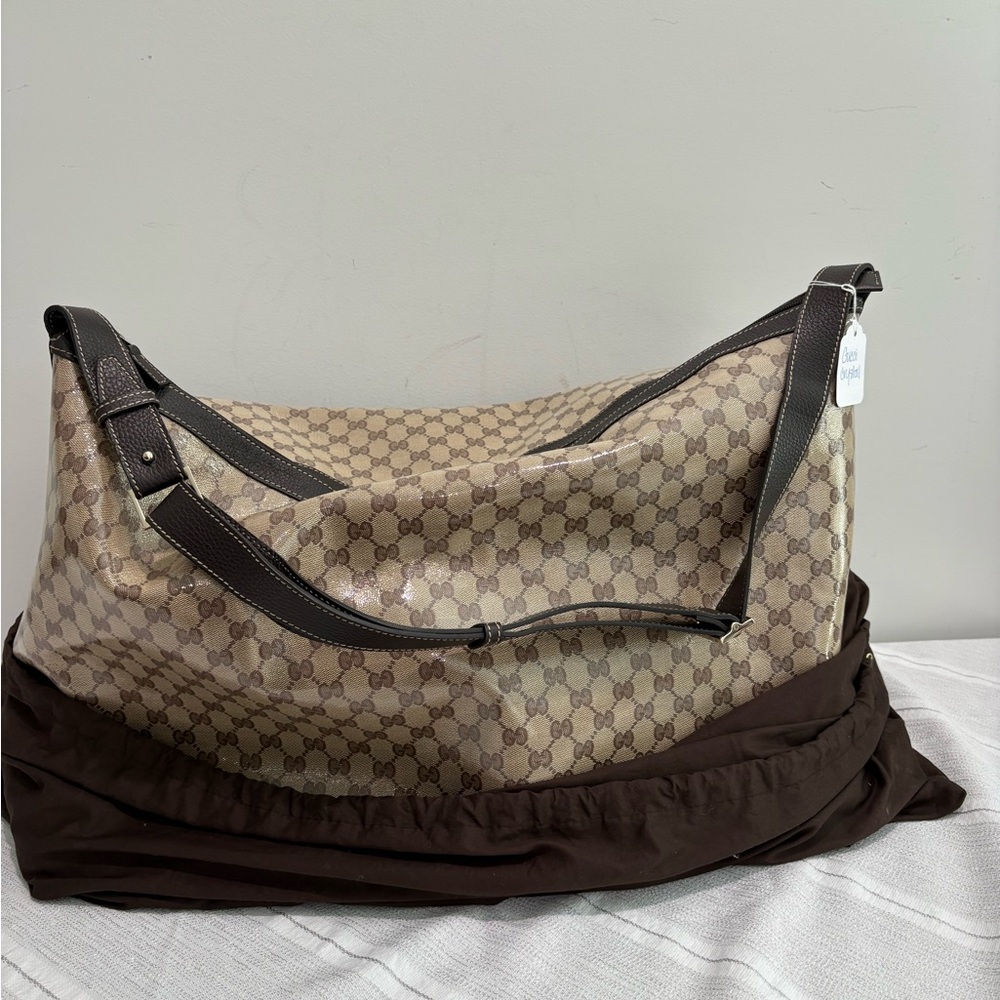 Authentic Gucci GG Supreme Crystal Monogram Large Shoulder Tote Shopper w duster - Picture 3 of 15